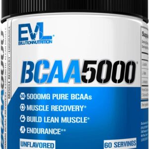 Evlution EVL BCAAs Amino Acids Powder – BCAA Powder Post Workout Recovery Drink and Stim Free Pre Workout Energy Drink Powder – 5g Branched Chain Amino Acids Supplement for Men – Unflavored Powder