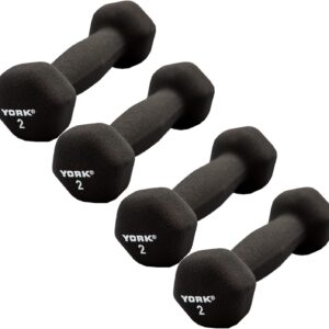 York Barbell Neoprene Hexagon Dumbbells with Cast Ergo Handle (1 to 15lbs Pack of 1, 2, 4) | Durable Anti-Slip Exercise & Fitness Strength Training Free Weights for Home Gym | Black | For Men & Women