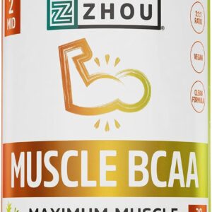 ZHOU Muscle BCAA – Vegan BCAA Powder, BCAA Supplements for Men & Women, Support Muscle Health, Drink for Energy, All Natural Branched Chain Aminos – Tropical Punch, 11.6 oz (30 Servings)