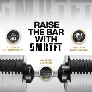 SMRTFT NUOBELL Adjustable Dumbbells 5–100 lb Set | Original NUOBELL | 26 Weights in 1 for Home Gym Strength Training | Steel-Knurled Handle | Space-Saving Dumbbell Set of 2 | 2-Year Warranty