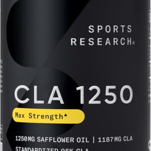 Sports Research CLA – 1250mg with Active Conjugated Linoleic Acid for Men and Women | Non-GMO, Soy & Gluten Free – 95% (90 Softgels)