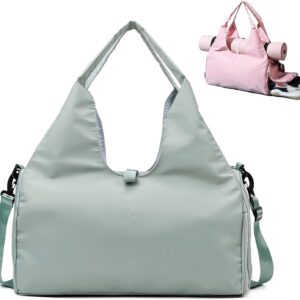 Women’s Oxford Yoga Gym Bag with Shoe Compartment, Large Capacity, Simplistic Sports Tote for Travel and Fitness, 6 Color Options, 19.3″x9.8″x8.3″ (49x25x21cm) (Light Green)