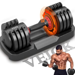 VEICK 25 lbs Adjustable Dumbbell with Anti-Slip Turning Handle, Fast Adjust Weight for Men Women, Exercise Equipment with Tray for Home Gym Full Body Workout Fitness