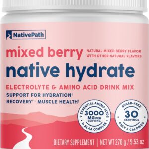 NativePath Native Hydrate, Zero Sugar, Electrolytes Powder with BCAAs, Mixed Berry Hydration, Keto & Paleo Friendly, 30 Servings