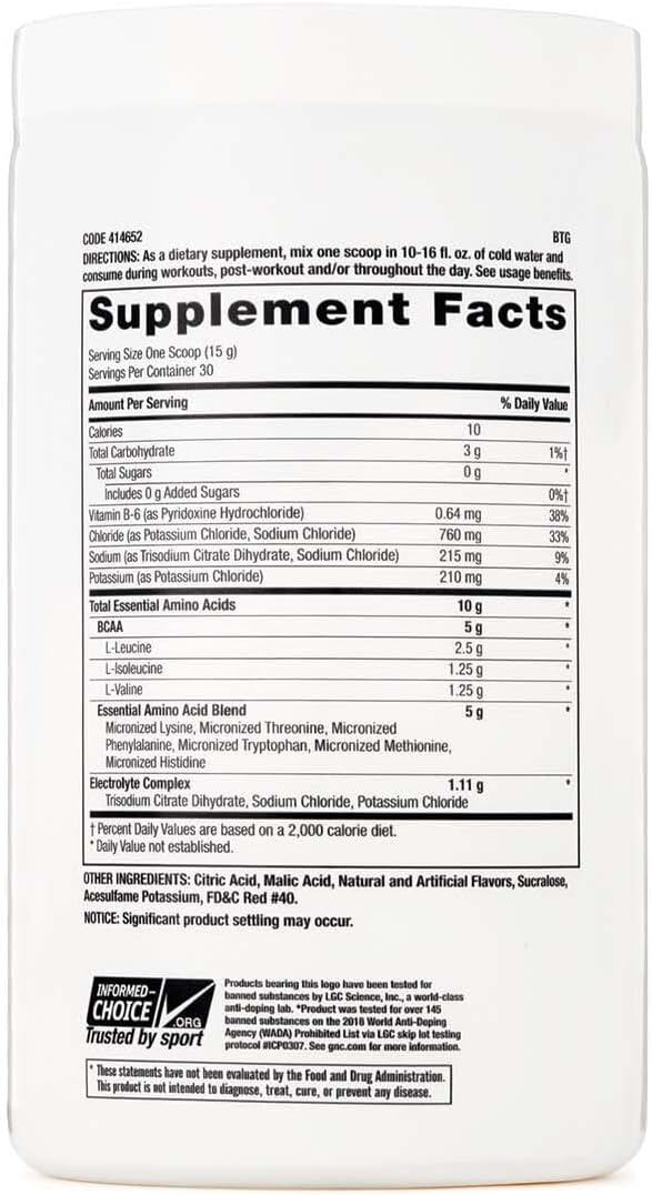 GNC Pro Performance Essential Amino Complete, Strawberry Kiwi, 15.87 oz., Supports Muscle Recovery - Image 2