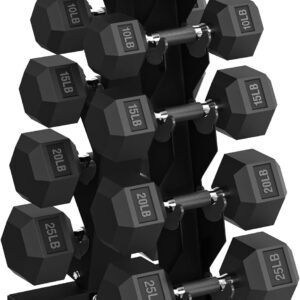 Hex Dumbbell Sets with Rack, 100-165 lb Rubber Encased Dumbbells for Strength Training, Exercise & Fitness, Home Gym Weight Set with Rack