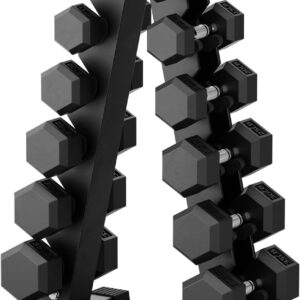 RitFit Rubber Coated Hex Dumbbell Set with Rack, 5-780LB for Home Gym Strength Training, Anti-Slip Knurled Handle, Hexagon Anti-Roll, Heavy-Duty Storage Rack