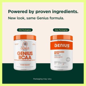 Genius BCAA Powder – 5g Vegan BCAAs L-Glutamine, Cognizin & Rhodiola Muscle Recovery Energy Support 100mg Caffeine Pre, Intra, Post-Workout Nootropic Supplement for Focus & Performance – Orange