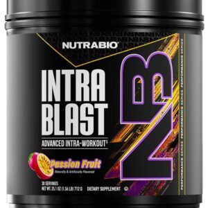 NutraBio Intra Blast Bcaa Powder Amino Acid Supplement, Electrolyte & Hydration Blend, Intra, Pre Workout & Muscle Recovery, 20g Eaa Amino Acids Powder, 5g Glutamine- Passion Fruit, 30 Serving