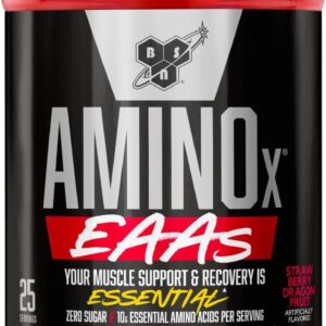 BSN Amino X EAAs, Muscle Recovery & Endurance, 10g Essential Amino Acids, 5g BCAAs, Zero Sugar, Caffeine Free, Strawberry Dragonfruit, 13.2oz, 25 Servings