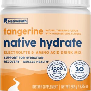 NativePath Native Hydrate, Zero Sugar, Electrolytes Powder with BCAAs, Tangerine Hydration, Keto & Paleo Friendly, 30 Servings