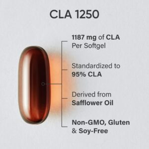 Sports Research CLA – 1250mg with Active Conjugated Linoleic Acid for Men and Women | Non-GMO, Soy & Gluten Free – 95% (90 Softgels)