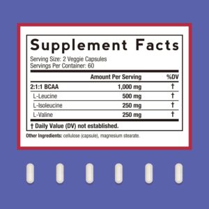 Doctor’s Recipes BCAA 1000 mg, 2:1:1 Ratio, L-Leucine, L-Isoleucine, L-Valine, Branched Chain Amino Acids, Fast Recovery, Endurance, Energy, Vegan, 120 Capsules