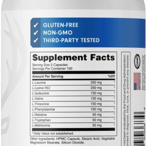 Bucked Up EAA Capsules – Essential Amino Acids Supplement | 1200mg Per Serving | On The Go | Gluten-Free, Non-GMO, Third-Party Tested | 100 Servings (200 Capsules)