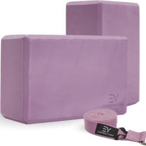 Everyday Yoga Foam Block and Yoga Strap Set, Soft Non-Slip Surface for Stability, Balance, and Deepen Stretches – Ideal for Yoga, Pilates, and Meditation Accessories