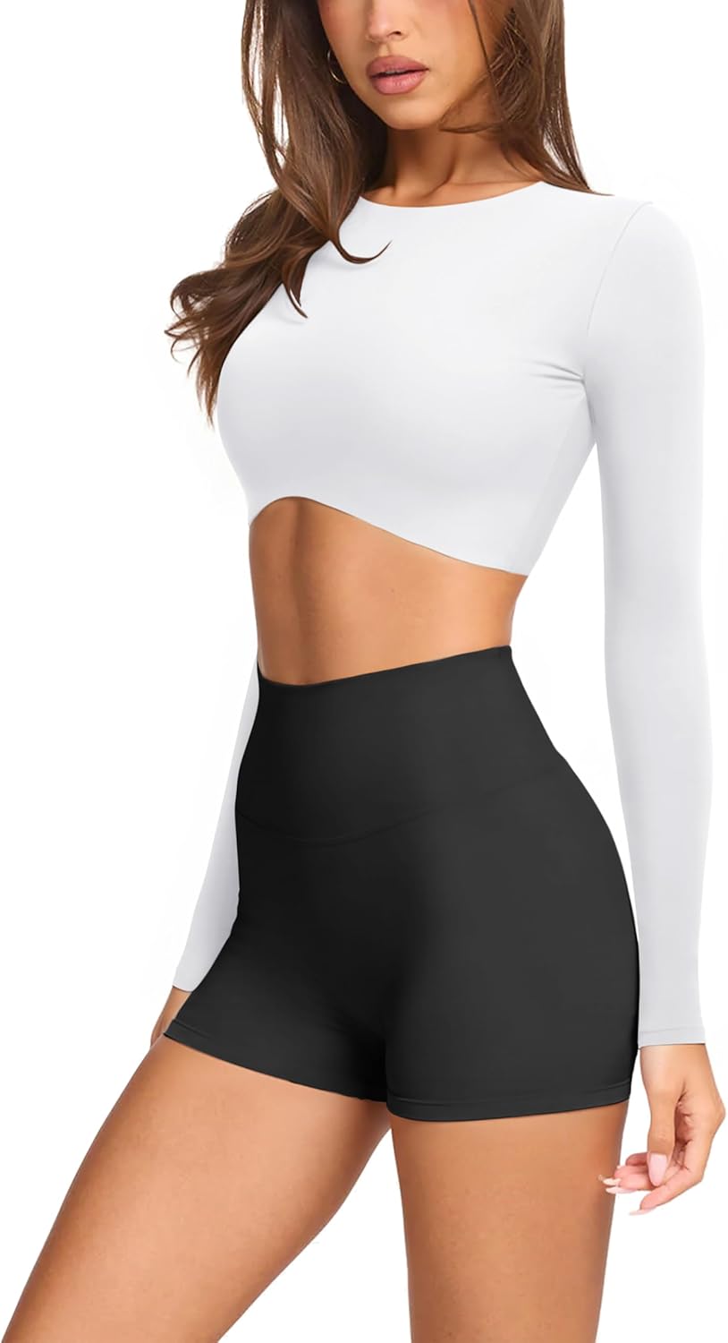 LASLULU Womens Sexy Double Lined Long Sleeve Shirts Crewneck Workout Tops Athletic Yoga Shirts Going Out Crop Tops - Image 4