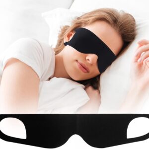FRESHME Zero Pressure Sleep Mask – Lightweight Breathable Blockout Eye Mask for Sleeping with Ear Hanging Elastic Strap for All Sleep Positions Men Women Soft and Comfortable Black Eye Blinder Travel