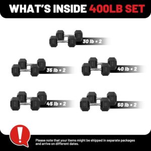 PAPABABE Hex Dumbbell Set 45-550 lb, Rubber Encased Home Gym Dumbbells, Weights Dumbbells for Women & Men, Hand Weight for Strength Training
