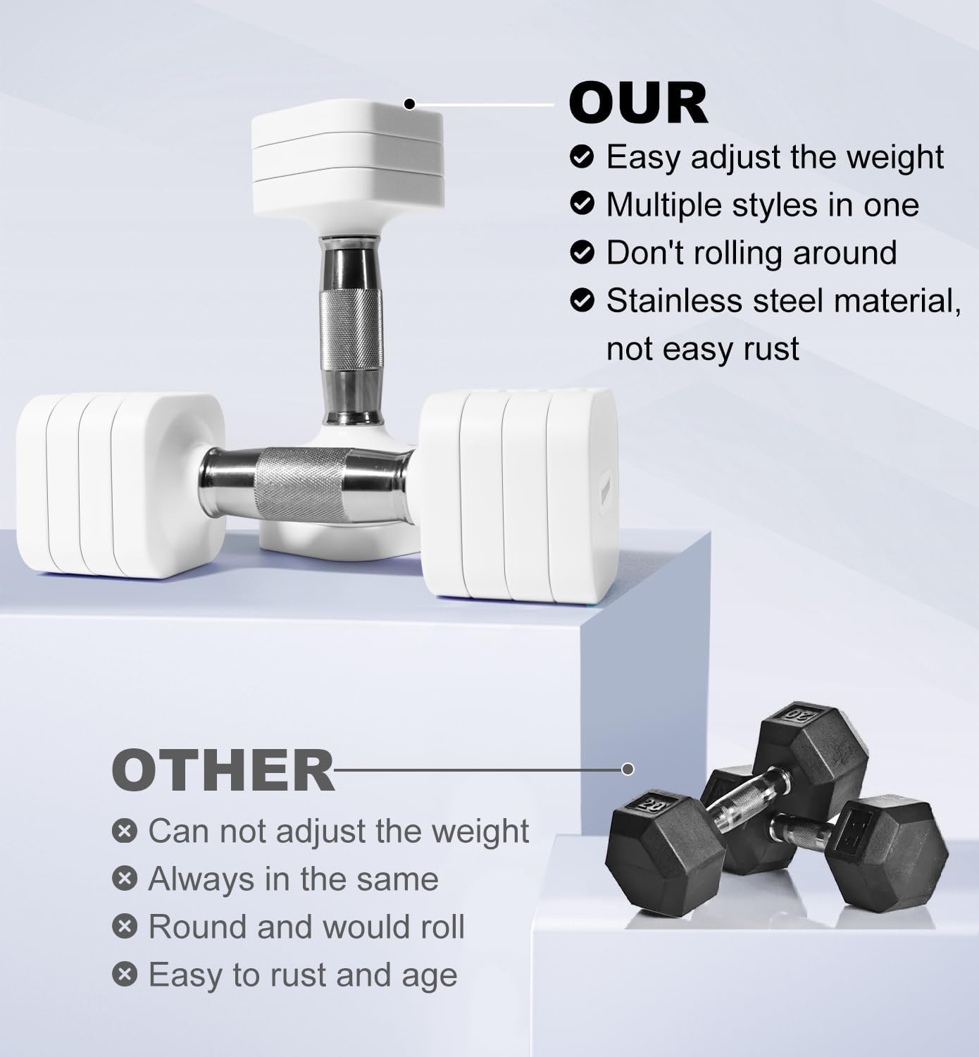 15LB 20LB 30LB 40LB 50LB Adjustable Dumbbell Set Free Weights Dumbbells Set for Women Men Hand Weights Sets Adjust Dumbbell Weight Sets for Home Gym Exercise Workout Strength Training Equipments - Image 3