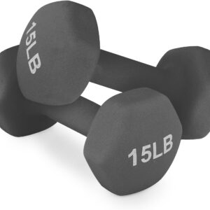 Neoprene Coated Dumbbell Hand Weights Set – 8LB, 10LB, 12LB, 15LB Pairs for Strength Training, Home Workouts and Full-Body Fitness, Hex Shape and Non-Slip Grip