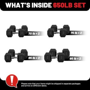 PAPABABE Hex Dumbbell Set 45-550 lb, Rubber Encased Home Gym Dumbbells, Weights Dumbbells for Women & Men, Hand Weight for Strength Training