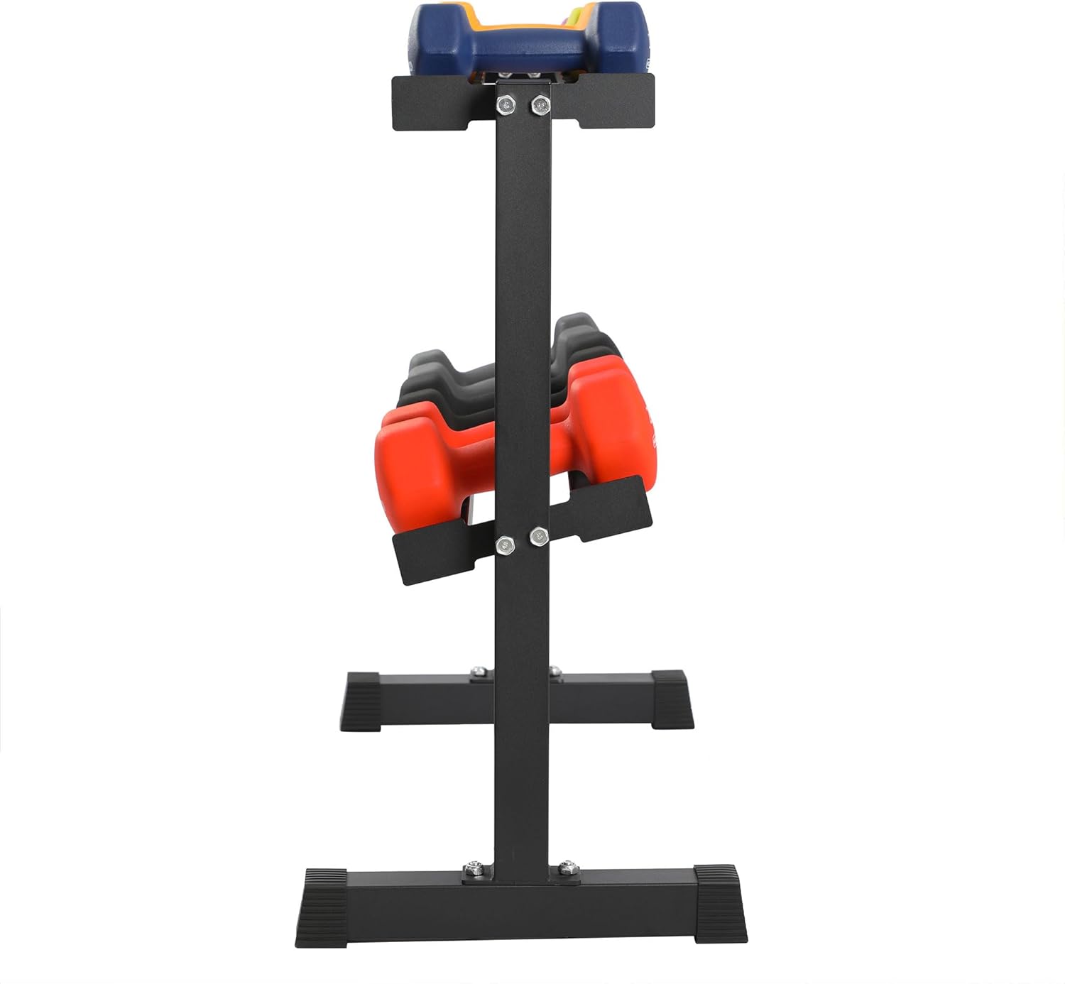 HolaHatha 146 Pound Neoprene Coated Non Slip Dumbbells with Rack for Strength Training, Includes 3, 5, 8, 10, 12, 15, & 20 Pound Sets, Multicolor - Image 7