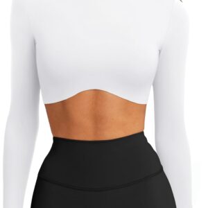 LASLULU Womens Sexy Double Lined Long Sleeve Shirts Crewneck Workout Tops Athletic Yoga Shirts Going Out Crop Tops