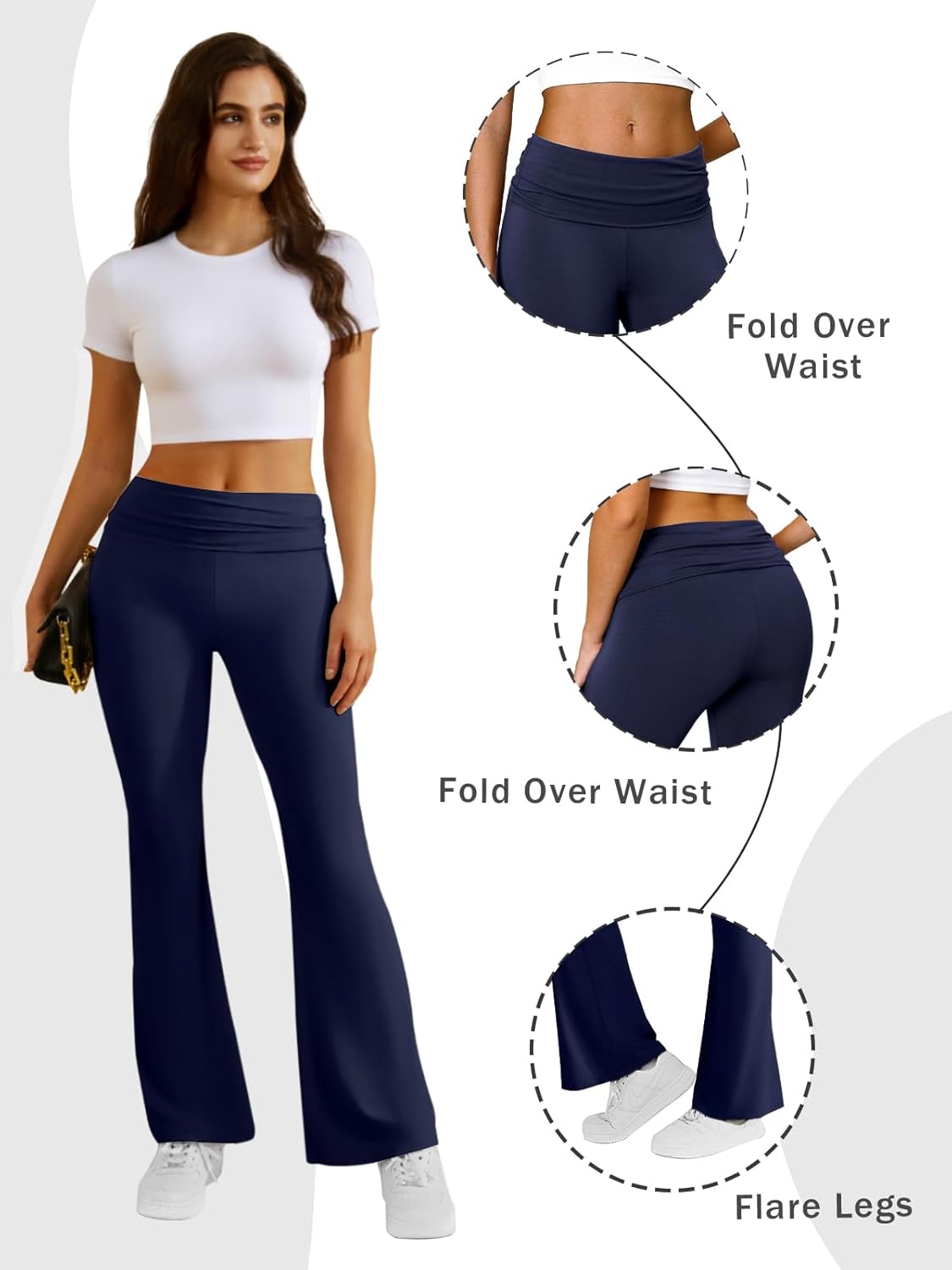 Flare Leggings for Women Fold Over Yoga Pants Stretch Bell Bottom Y2K Lounge Casual Sweatpants - Image 5