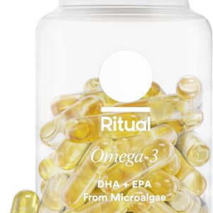 Ritual Omega 3 – Vegan – Science-Backed Dose of DHA & EPA Fatty Acids in 2:1 Ratio, Bioavailable, Brain and Heart Health Support, Minimal Burp-Back, Sustainably Sourced Microalgae, 30 Day Supply