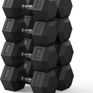 PAPABABE Hex Dumbbell Set 45-550 lb, Rubber Encased Home Gym Dumbbells, Weights Dumbbells for Women & Men, Hand Weight for Strength Training