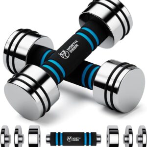 Northdeer Steel Dumbbells Ultracompact & Adjustable Chrome Dumbbell with Foam Handles 5lb 10lb 15lb 20lb 30lb 50lb Home Gym Workout (Choice of Size)
