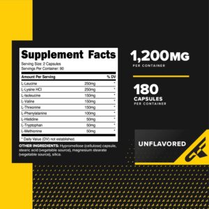 Primaforce EAA Capsules 1200mg, 180 Capsules, 90 Servings – Essential Amino Acids – Non-GMO, Gluten Free & Vegitarian Friendly