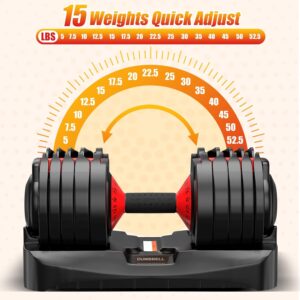Adjustable Dumbbells Set of 2, Durable Weights Dumbbells Set, 10 in 1 Weights Set with Anti-Slip Grip, 25/55/52.5LBS Fast Adjust Gym Equipment Space Saving for Home Strength Training