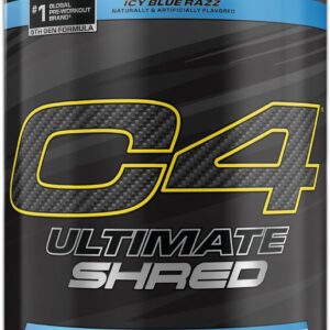 Cellucor C4 Ultimate Shred Pre Workout Powder, Fat Burner for Men & Women, Weight Loss Supplement with Ginger Root Extract, Icy Blue Razz, 20 Servings