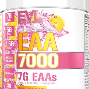 Evlution Nutrition EAA7000 – Pre & Post Workout Powder – Muscle Building + Recovery Supplement – 7g Essential Amino Acids + 5g BCAAs – Endurance + Energy Support – 30 Servings – Pink Lemonade