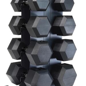 CAP Barbell Rubber Coated Hex Dumbbell Set with Vertical Rack | 100-300 lbs Free Weights Dumbbells Set for Home Gym | Multiple Options