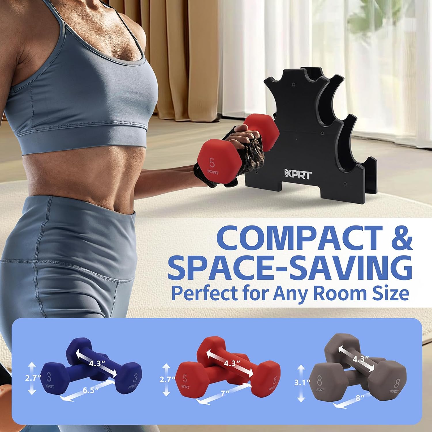 XPRT Fitness 32 lb. Neoprene Dumbbell Set with Rack - Image 3
