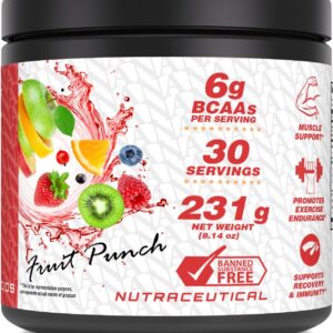 Amazing Nutrition Amazing BCAA 6000 | 6 Grams BCAA Per Serving | 30 Servings Powder | Branched Chain Amino Acid Supplement | Made in USA (Natural Fruit Punch)