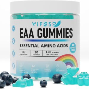 EAA Gummies 120 Gummies (Blue Raspberry), Essential Amino Acids – All 9 Essential Aminos (EAA) and All Branched-Chain Aminos (BCAAs), Non-GMO, Gluten Free, Vegetarian Friendly