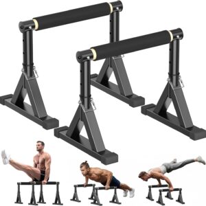 10-14” Wooden Parallel Bar and Dip Bar with Adjustable Height and Non-Slip Handles, Rock-Free Fitness Equipment for Handstands, L-Sits, Gymnastics and Strength Training for Home Gym, 600lbs Capacity