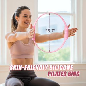 Pilates Kit for Women, 13.7in Silicone Pilates Ring with Yoga Ball, 5 Resistance Bands, 1 Yoga Block, 2 Core Sliders, Guide for Full Body Home Workouts