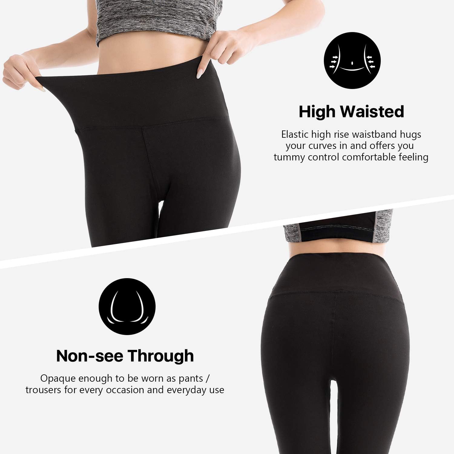 SINOPHANT High Waisted Leggings for Women - 2 Packs Buttery Soft Yoga Pants for Workout Athletic - Image 3