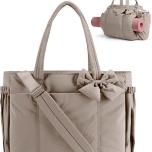 BAGAMSRT Crush Bow Tote Bag for Women, Large Work Tote with 40oz Tumbler, Puffer Travel Tote Bag for Work, Yoga, Gym | For Mom, Diaper, Large Capacity, Everyday Bag