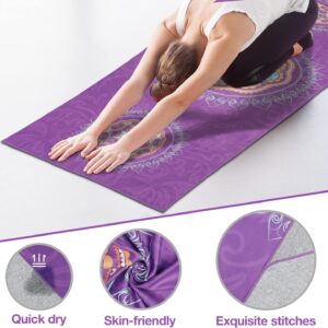 MoKo Yoga Towel, Non Slip Hot Yoga Mat Yoga Blanket Printing Pattern Quick Dry with Corner Pocket for Bikram, Pilates, Gym Workout, Outdoor Picnic, Purple Mandala