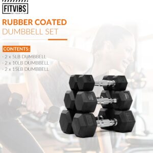 Fitvids Rubber Encased Hex Dumbbell Set Contoured Handle for Muscle Toning, Strength Building & Full Body Workout, 60LB, 100LB, 150LB and 550LB Set