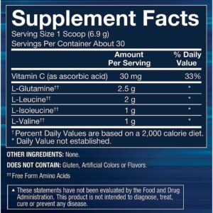 BodyTech BCAA + Glutamine Powder with Vitamin C, L Glutamine & More, Essential Pre Workout or Post Workout Amino Acids for Men & Women, Unflavored, 7.3 Oz, 30 Servings