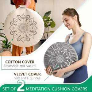 Hihealer Meditation Cushion, Traditional Tibetan Meditation Pillow Velvet Cover – Large Floor Cushion Seating for Adults – Yoga Buckwheat Bolster for Women、Moms