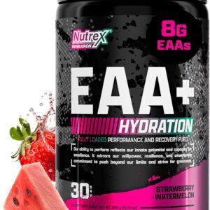 Nutrex Research EAA Hydration | EAAs + BCAA Powder | Muscle Recovery, Strength, Muscle Building, Endurance | 8G Essential Amino Acids + Electrolytes | Strawberry Watermelon 30 Serving