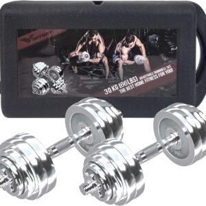 VIVITORY Fitness Dumbbells Set, Adjustable Weight Sets up to 11/22/44/66/100 lbs, with Metal Connecting Rod Used As Barbell, Chromed Weights, Hardcover Gift Box, Home Gym Work Out Training Equipment