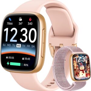 Fitpolo Smart Watch for Women, 1.85″ AMOLED Fitness Tracker with Bluetooth Call, Heart Rate/Sleep/SPO₂ Monitor, 100+ Sports Modes, 3ATM Waterproof Smartwatch for Android/iPhone, Includes 2 Bands